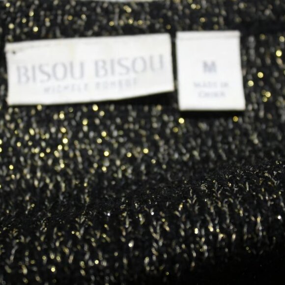 BISOU BISOU Sweater Women's Size M Black Gold Metallic Boatneck Zipper Accents. - Picture 7 of 8